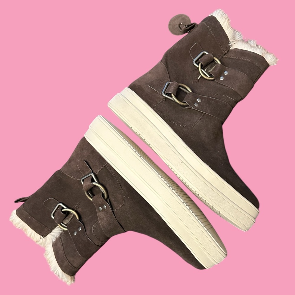 New. Never Worn. Brown Suede J/Slides Moto Sneaker Boots - Size 10 - Faux Fur
